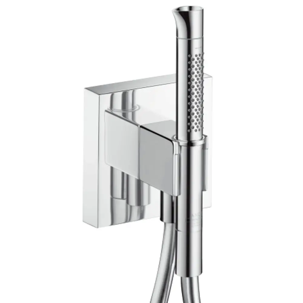 AXOR Portereinheit mit Stabhandbrause und Brauseschlauch in Chrom, wandmontiert, mit zwei Strahlarten und modernem Design.